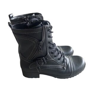 G By Guess Women's Faux Leather Black Boots Zip/Lace Up Size 6